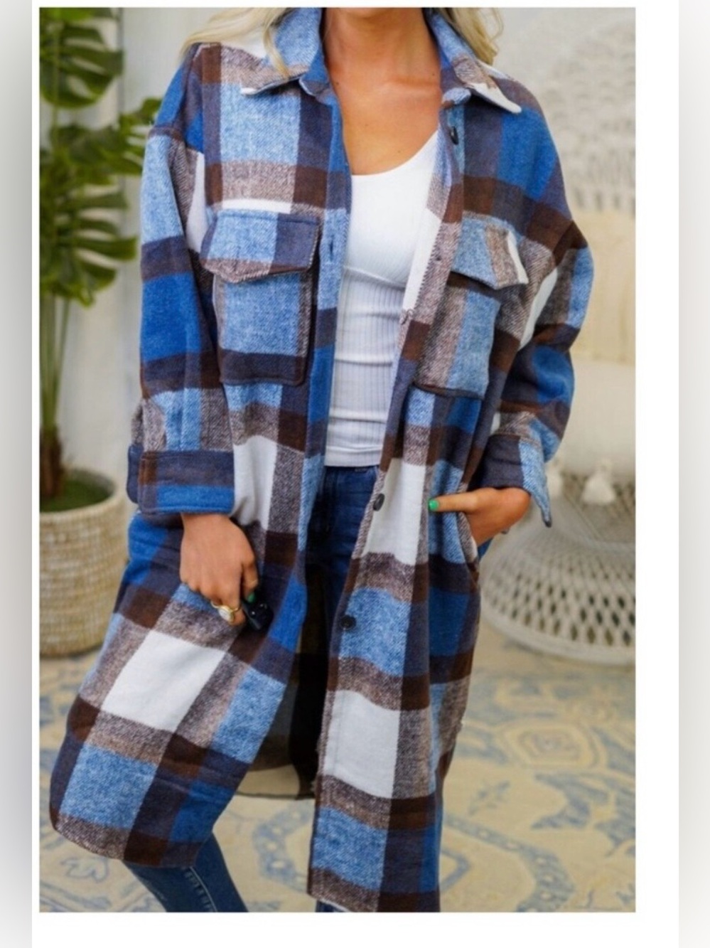 Cute Plaid Jacket long shacket